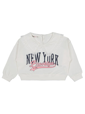 Civil Kız Çocuk NewYork Baskılı Sweatshirt | 2 İp Uzun Kol | Okul Kreş ve Günlük Kullanım - Ekru