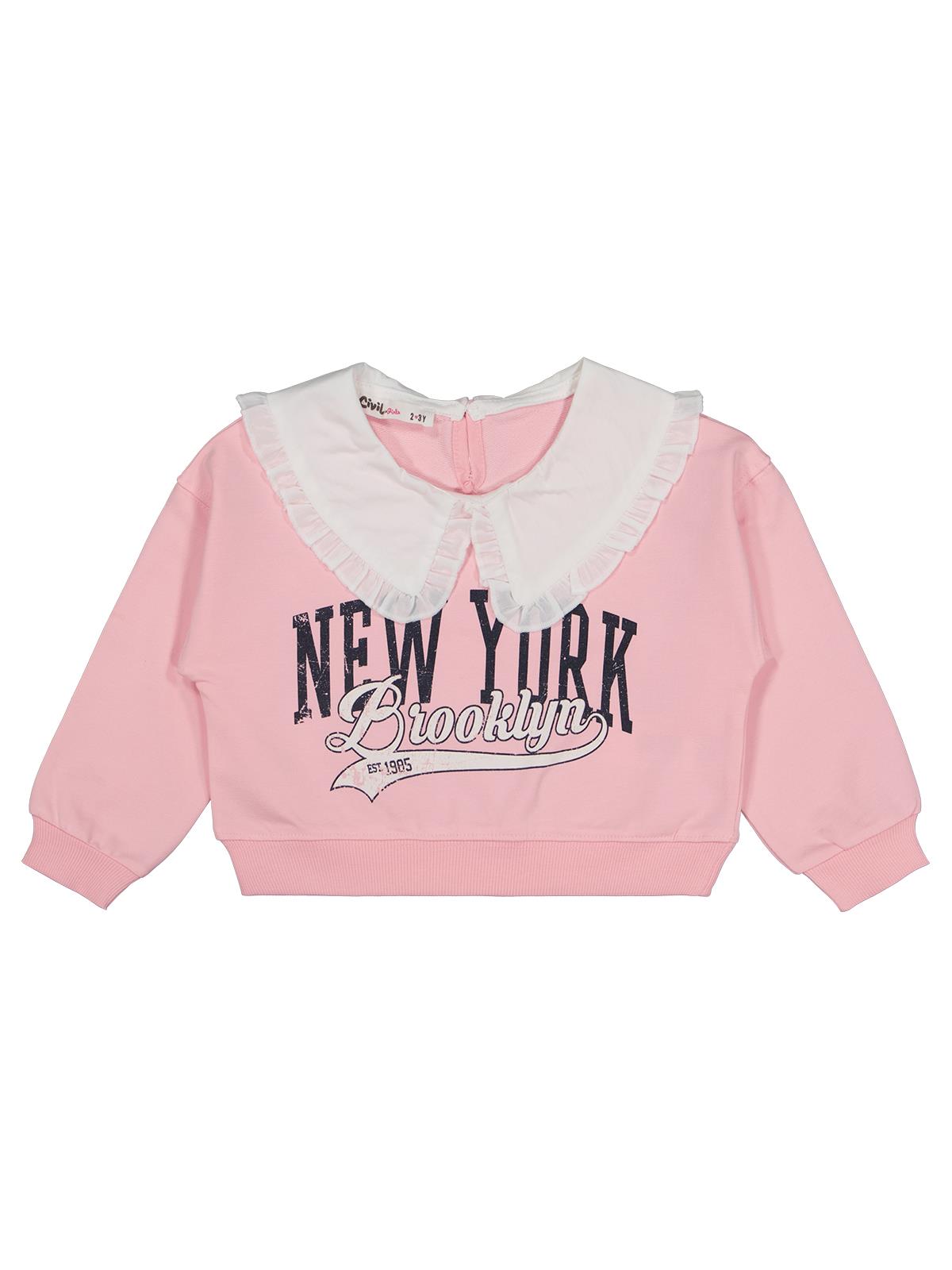 Civil Girls Kız Çocuk NewYork Baskılı Sweatshirt | 2 İp Uzun Kol | Okul Kreş ve Günlük Kullanım - Pembe