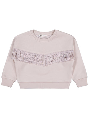 Civil Kız Çocuk Püsküllü Sweatshirt | 3 İp Uzun Kol Bisiklet Yaka | Okul Kreş ve Günlük Kullanım - Bej