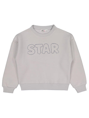 Civil Kız Çocuk STAR Baskılı Sweatshirt | 3 İp Uzun Kol Bisiklet Yaka | Okul Kreş ve Günlük Kullanım - Gri