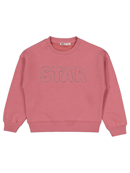 Civil Kız Çocuk STAR Baskılı Sweatshirt | 3 İp Uzun Kol Bisiklet Yaka | Okul Kreş ve Günlük Kullanım - Pembe