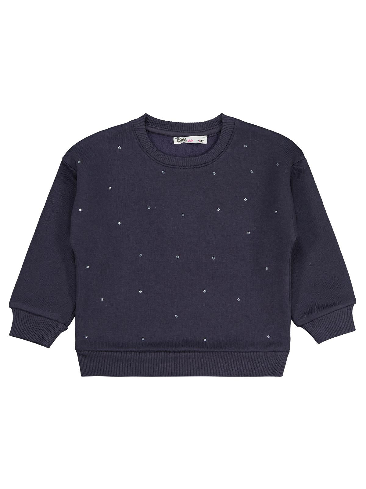 Civil Kız Çocuk Serpme Taş Baskılı Sweatshirt | 3 İp Uzun Kol | Okul Kreş ve Günlük Kullanım - Gri