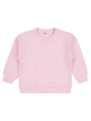 Civil Kız Çocuk Serpme Taş Baskılı Sweatshirt | 3 İp Uzun Kol | Okul Kreş ve Günlük Kullanım - Pudra