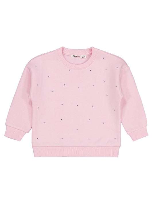 Civil Kız Çocuk Serpme Taş Baskılı Sweatshirt | 3 İp Uzun Kol | Okul Kreş ve Günlük Kullanım - Pudra