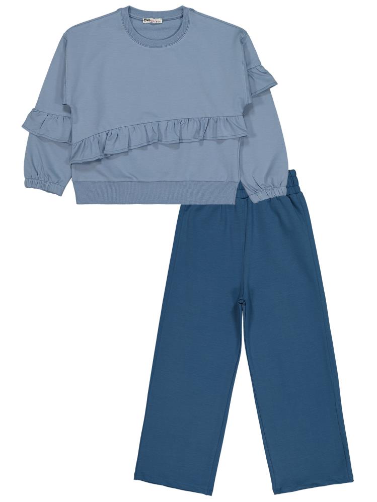 Civil Girls Önü Fırfırlı 6-9 Yaş Eşofman Takımı - Mavi