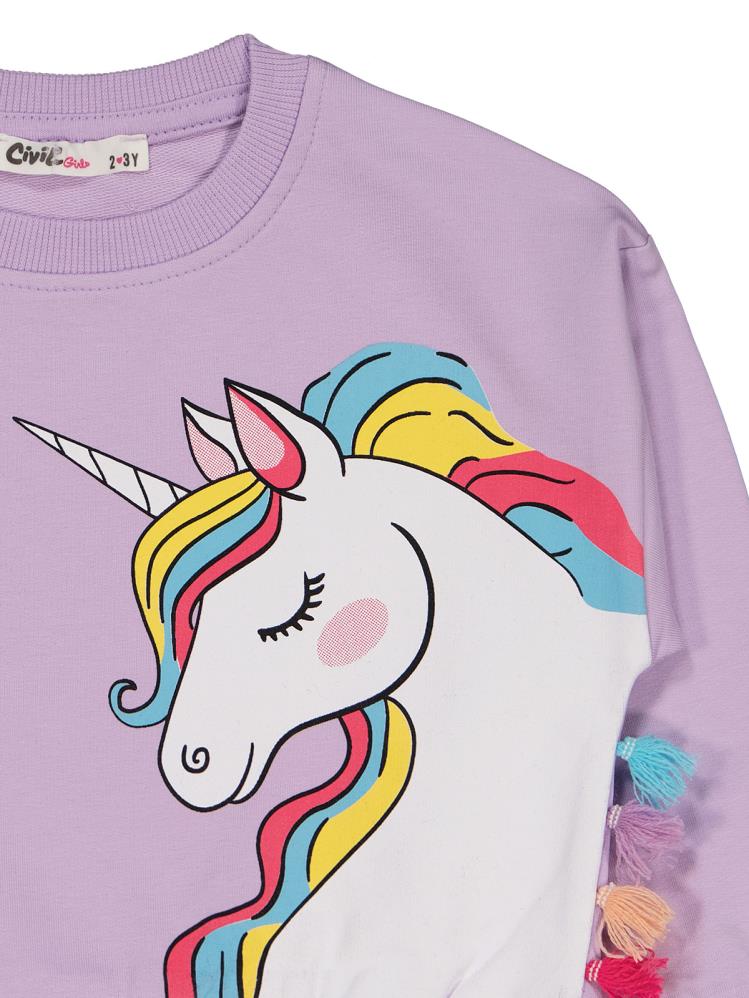 Civil Girls Unicorn Baskılı 2-5 Yaş Eşofman Takımı - Lila
