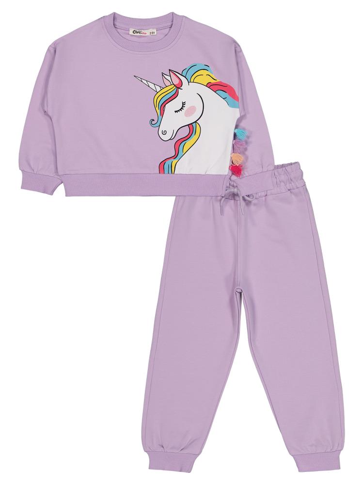 Civil Girls Unicorn Baskılı 2-5 Yaş Eşofman Takımı - Lila