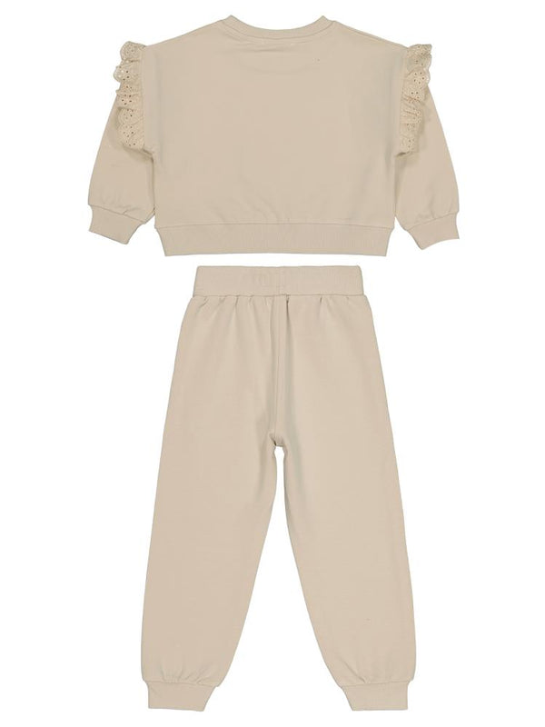Civil Girls Kolu Fırfırlı 2-5 Yaş Eşofman Takımı - Bej