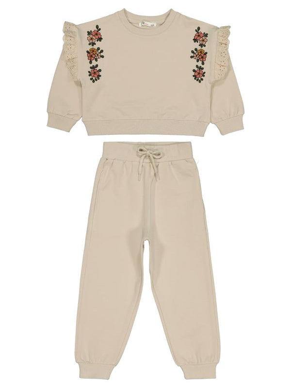 Civil Girls Kolu Fırfırlı 2-5 Yaş Eşofman Takımı - Bej