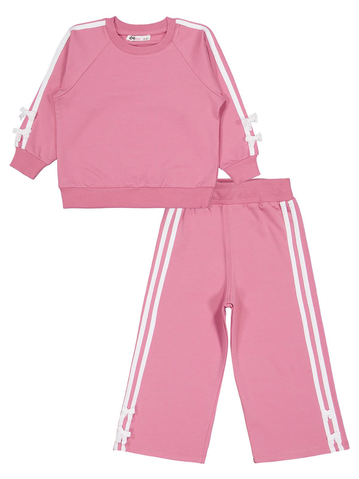 Civil Girls Şeritli Fiyonklu 2-5 Yaş Eşofman Takımı - Pembe