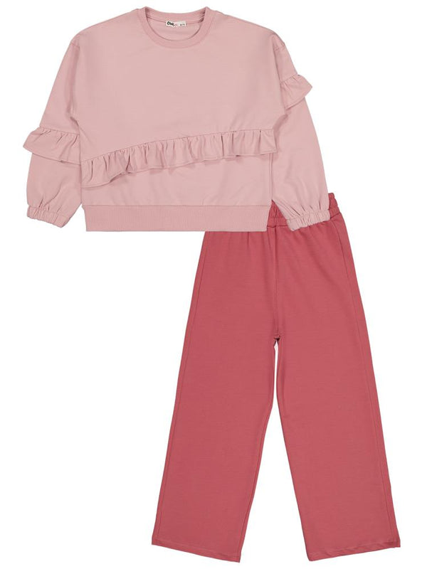 Civil Girls Önü Fırfırlı 6-9 Yaş Eşofman Takımı - Pembe