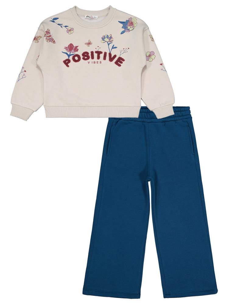 Civil Girls POSITIVE Baskılı 6-9 Yaş Eşofman Takımı - Bej