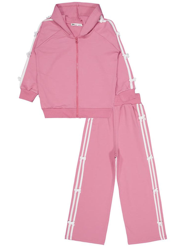 Civil Girls Şeritli Fiyonklu 6-9 Yaş Eşofman Takımı - Pembe