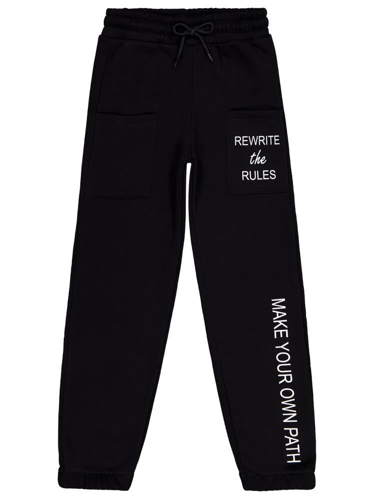 Civil Girls Cepli Yazı Baskılı 10-13 Yaş Eşofman Altı - Siyah