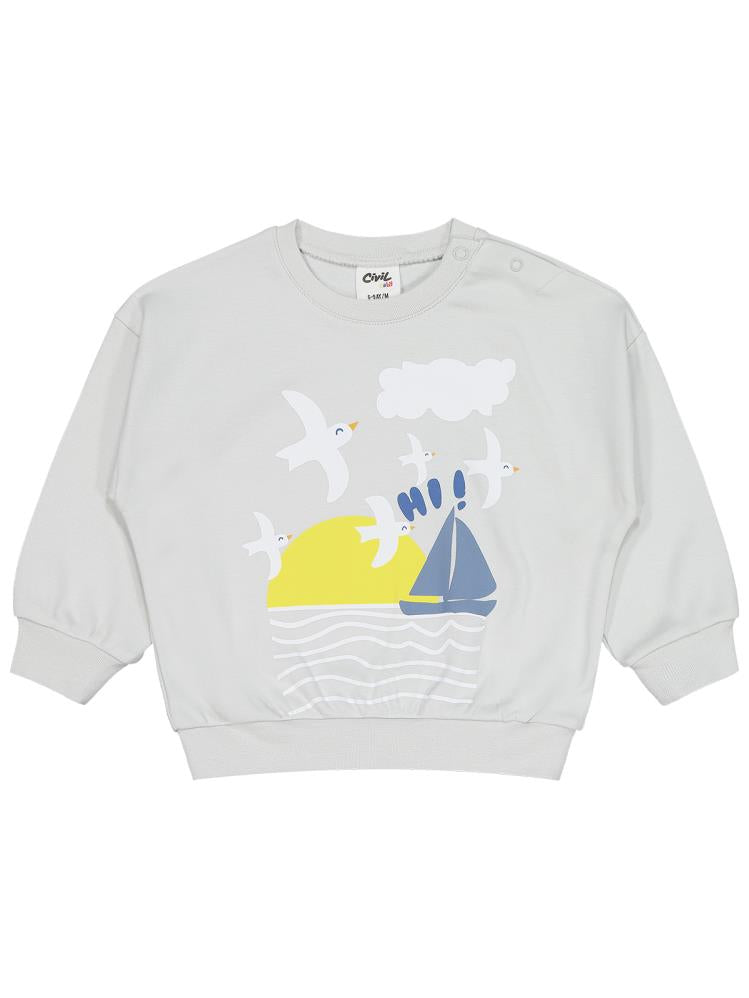 Civil Baby Kuş Baskılı 6-18 Ay Takım - Uçuk Gri