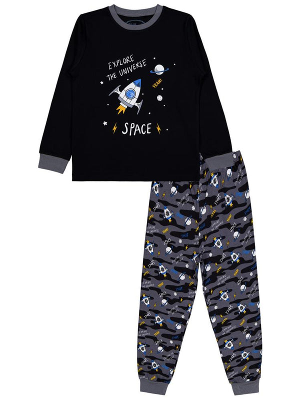 Civil Boys Uzay Kamuflaj Emp. Space Baskılı 6-9 Yaş Pijama Takımı - Gri