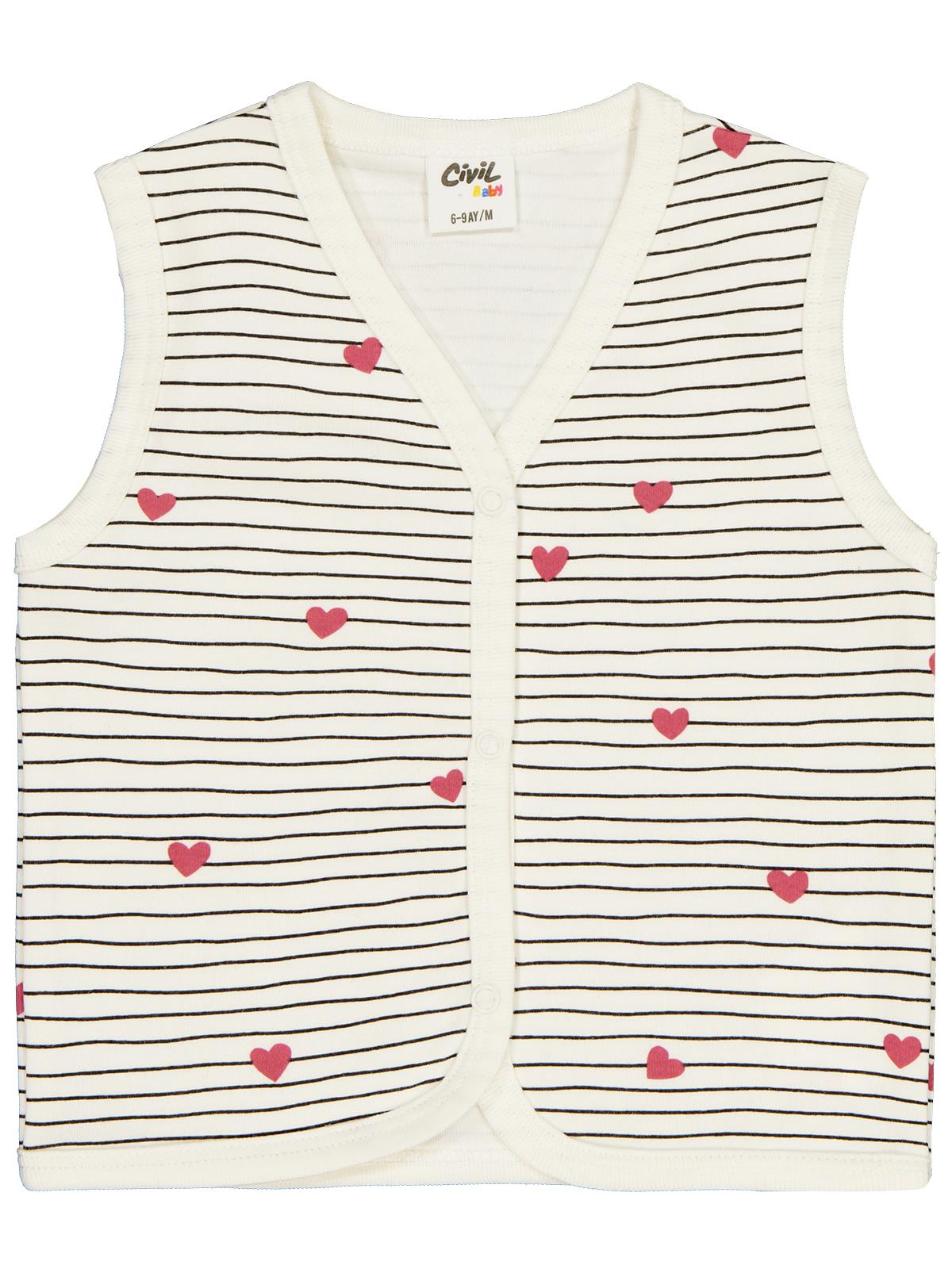 Civil Baby Çizgi Kalp Empirme 6-18 Ay Yelek - Ekru