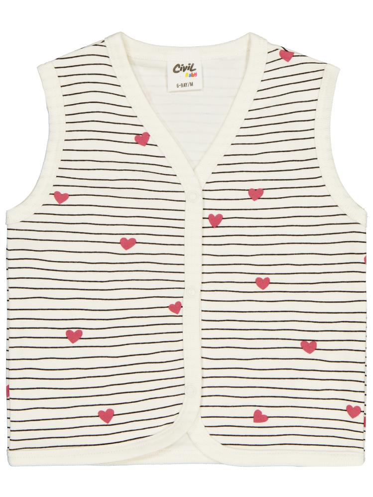 Civil Baby Çizgi Kalp Empirme 6-18 Ay Yelek - Ekru