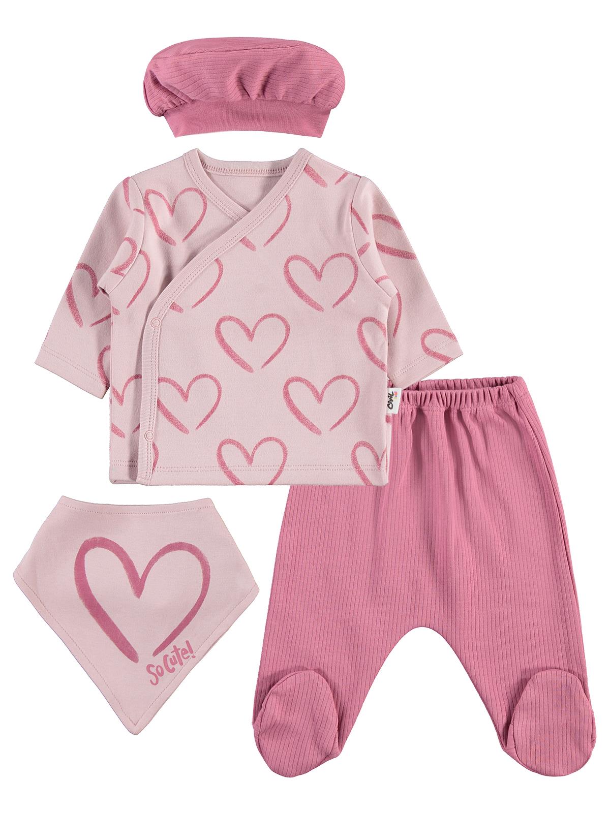 Civil Baby Tramlı Kalp Empirme 0-1 Ay Zıbın Takımları - Pembe