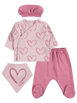Civil Baby Tramlı Kalp Empirme 0-1 Ay Zıbın Takımları - Pembe