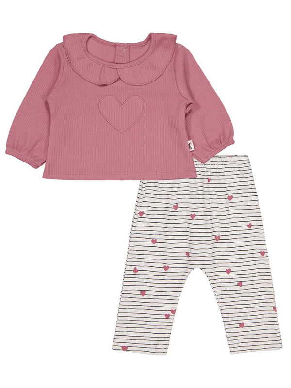 Civil Baby Yakalı Kalp Nakışlı 6-18 Ay Takım - Ekru