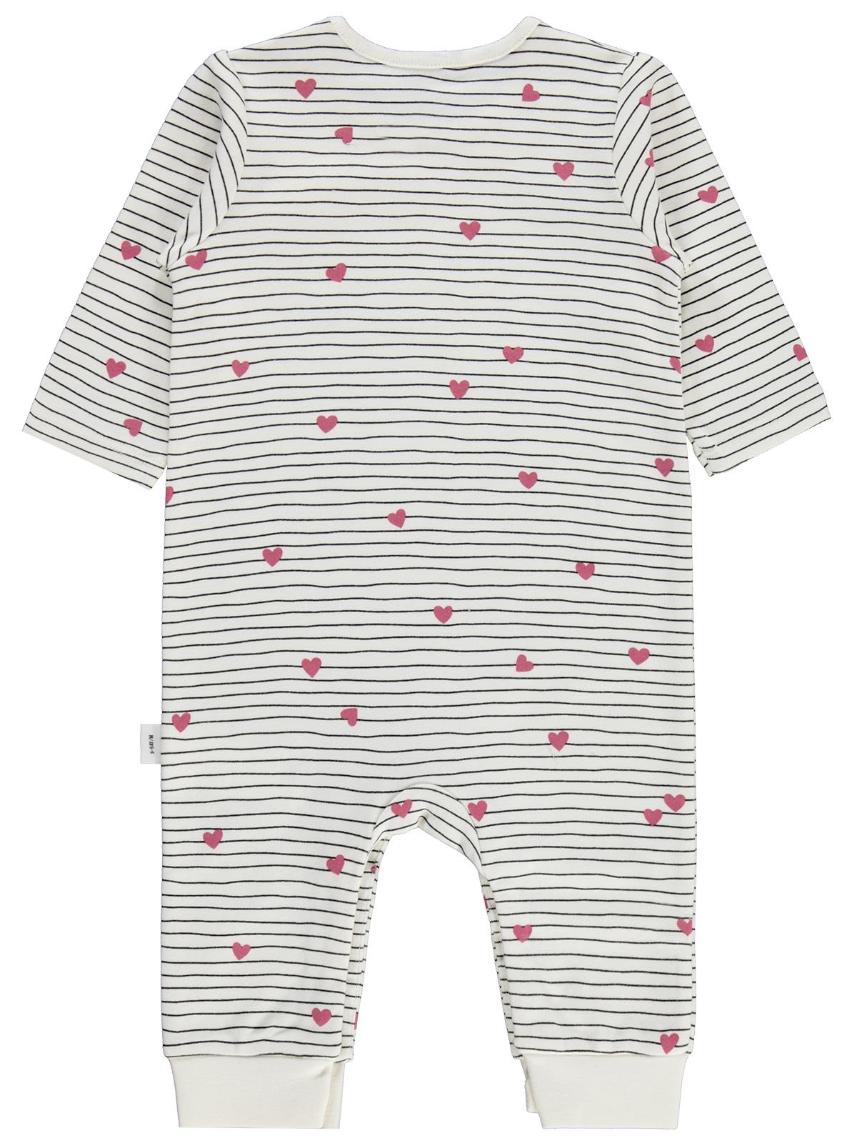 Civil Baby Çizgi Kalp Empirme 6-18 Ay Tulum - Ekru