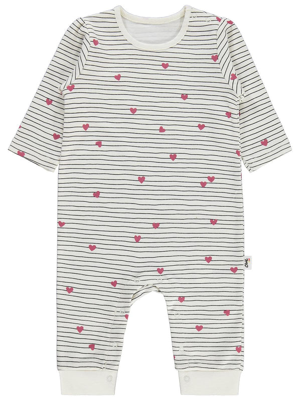 Civil Baby Çizgi Kalp Empirme 6-18 Ay Tulum - Ekru