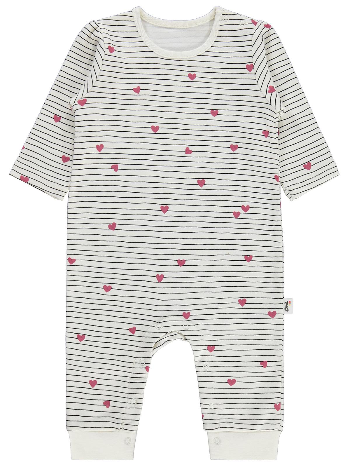 Civil Baby Çizgi Kalp Empirme 6-18 Ay Tulum - Ekru