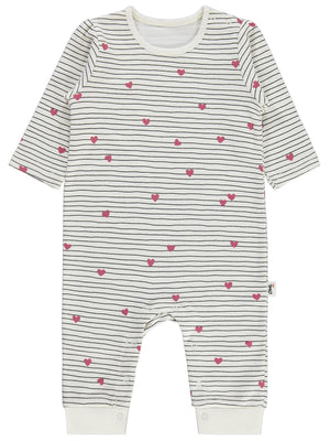 Civil Baby Çizgi Kalp Empirme 6-18 Ay Tulum - Ekru