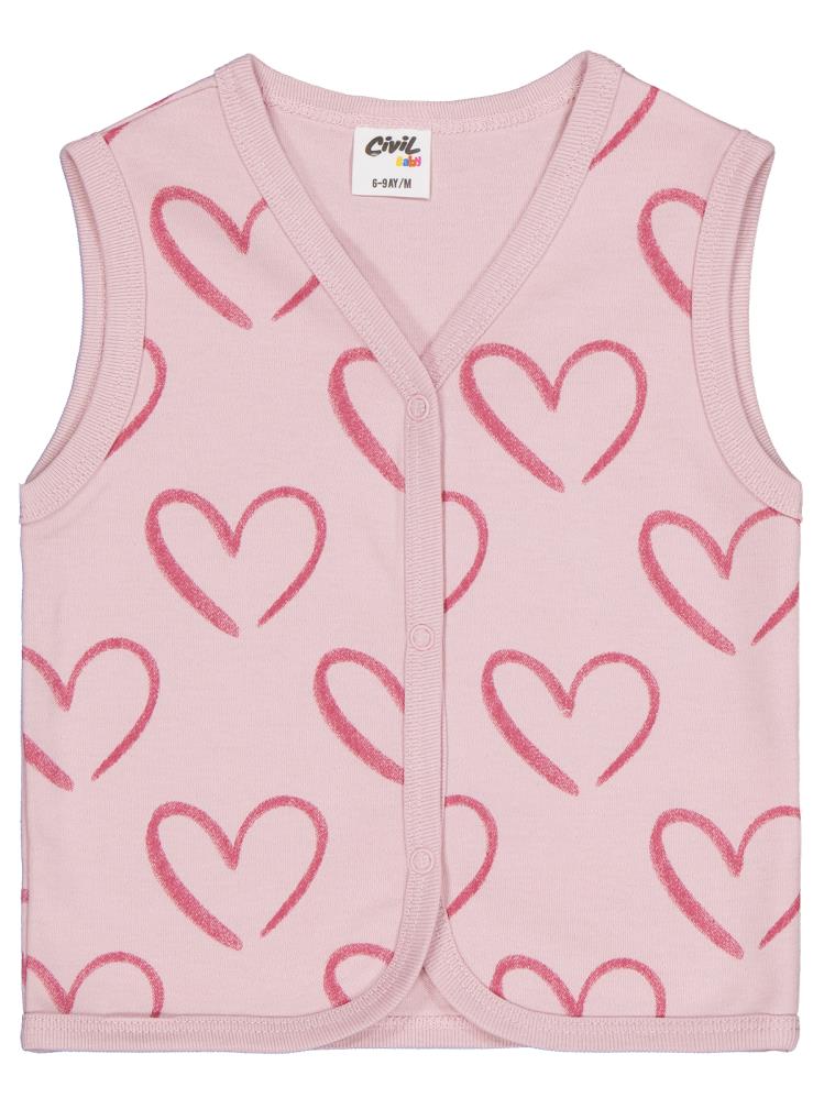 Civil Baby Tramlı Kalp Empirme 6-18 Ay Yelek - Pembe