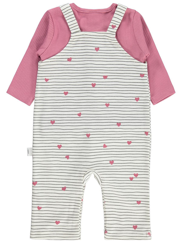 Civil Baby Çizgi Kalp Empirme 6-18 Ay Tulum - Ekru