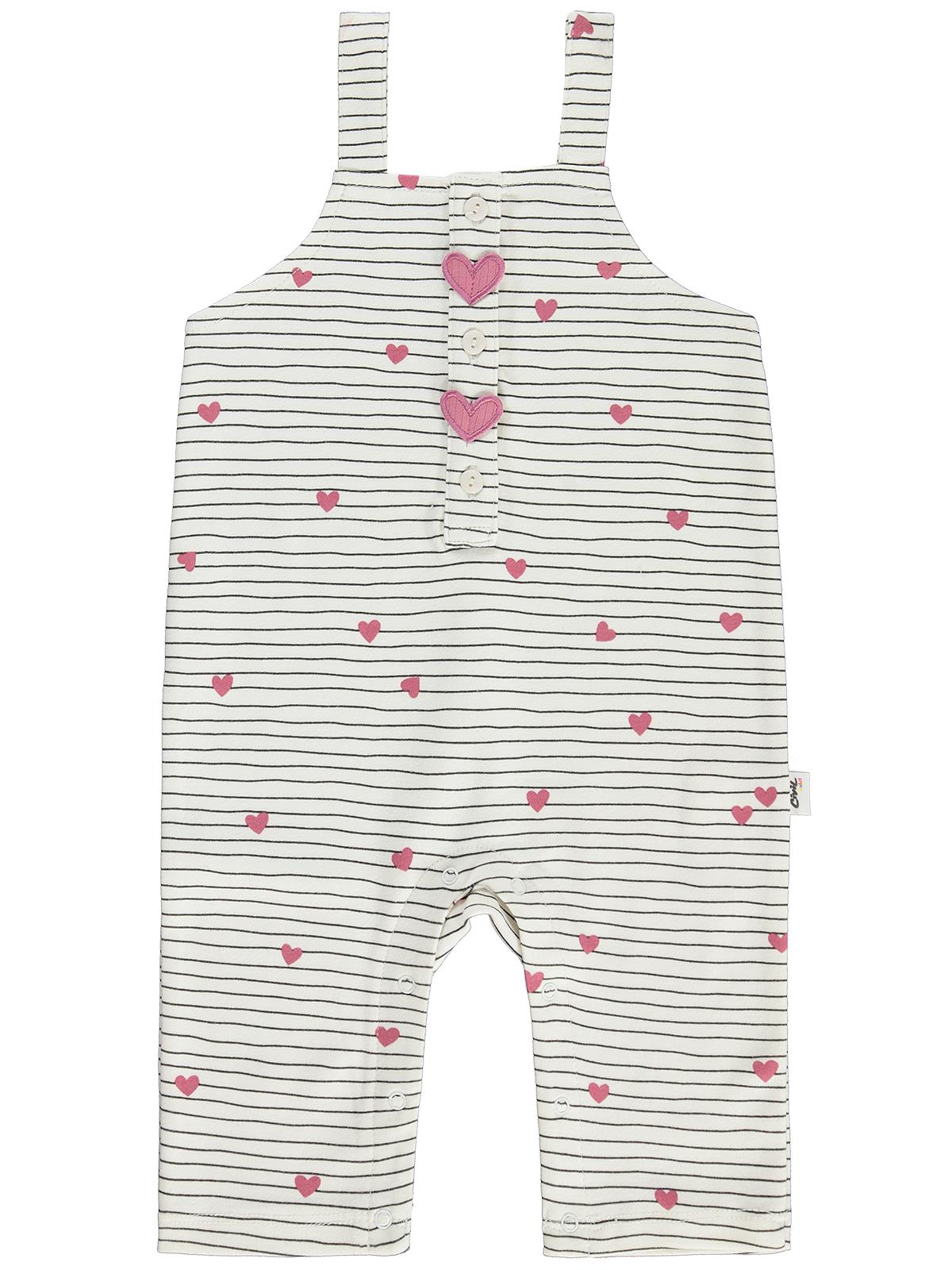 Civil Baby Çizgi Kalp Empirme 6-18 Ay Tulum - Ekru