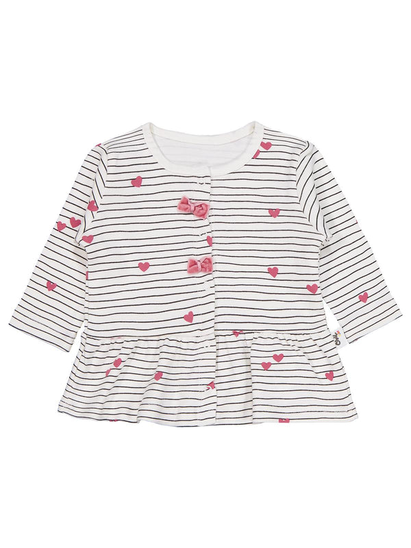 Civil Baby Çizgi Kalp Empirme 1-9 Ay Pijama Takımı - Ekru