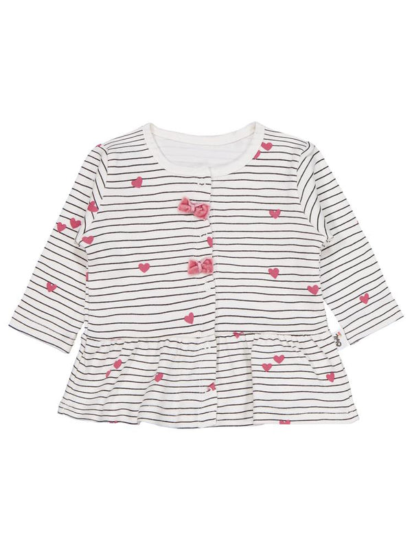 Civil Baby Çizgi Kalp Empirme 1-9 Ay Pijama Takımı - Ekru