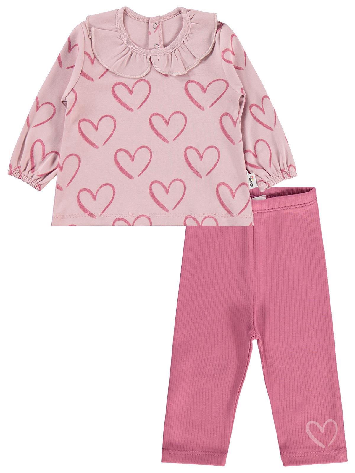 Civil Baby Tramlı Kalp Empirme 6-18 Ay Takım - Pembe