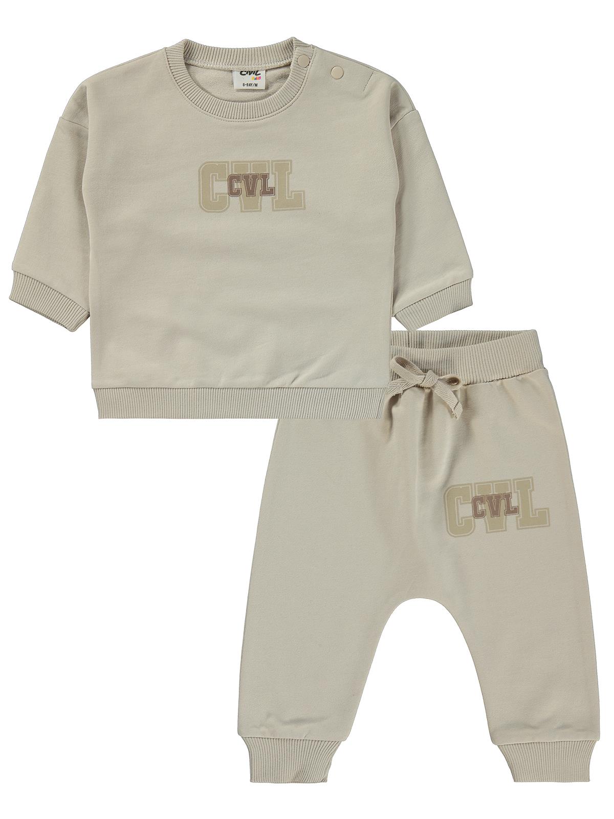 Civil Baby CVL Baskılı 6-18 Ay Takım - Bej