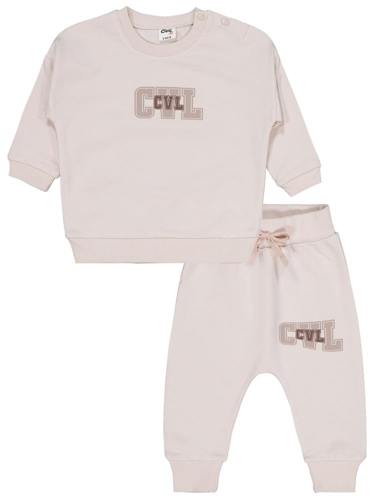 Civil Baby CVL Baskılı 6-18 Ay Takım - Bej