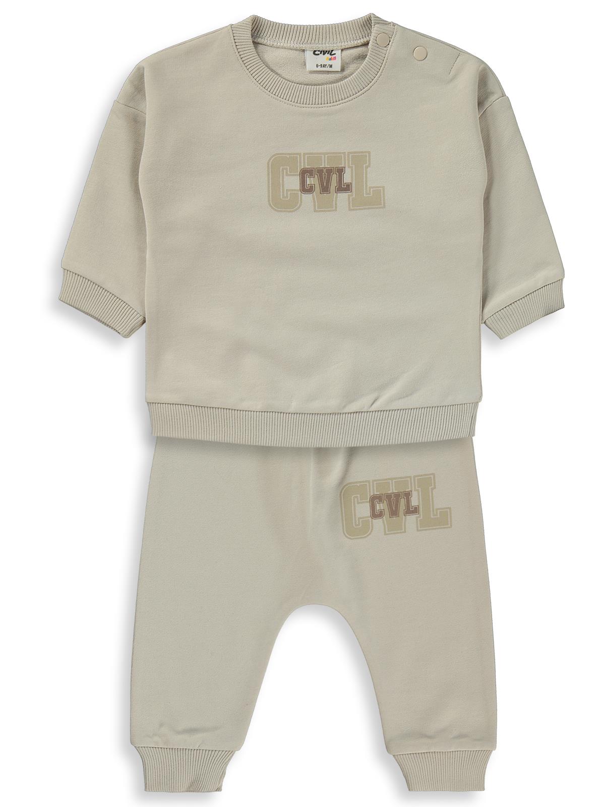 Civil Baby CVL Baskılı 6-18 Ay Takım - Bej