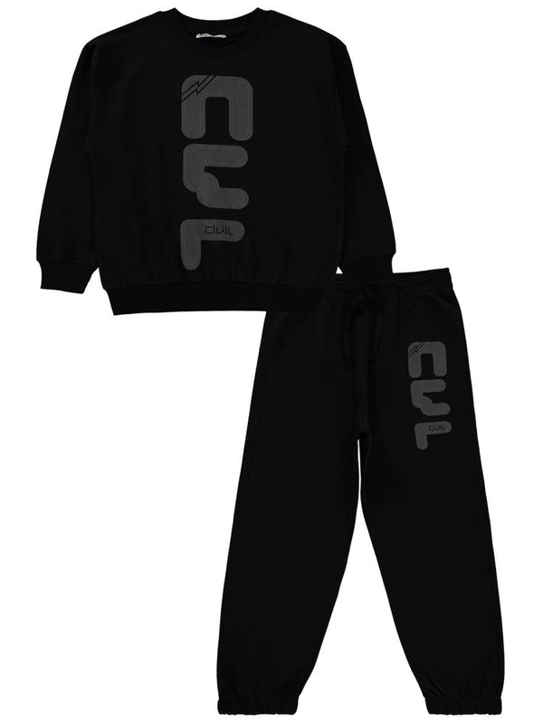 Civil Boys CVL Nakışlı 6-9 Yaş Eşofman Takımı - Siyah