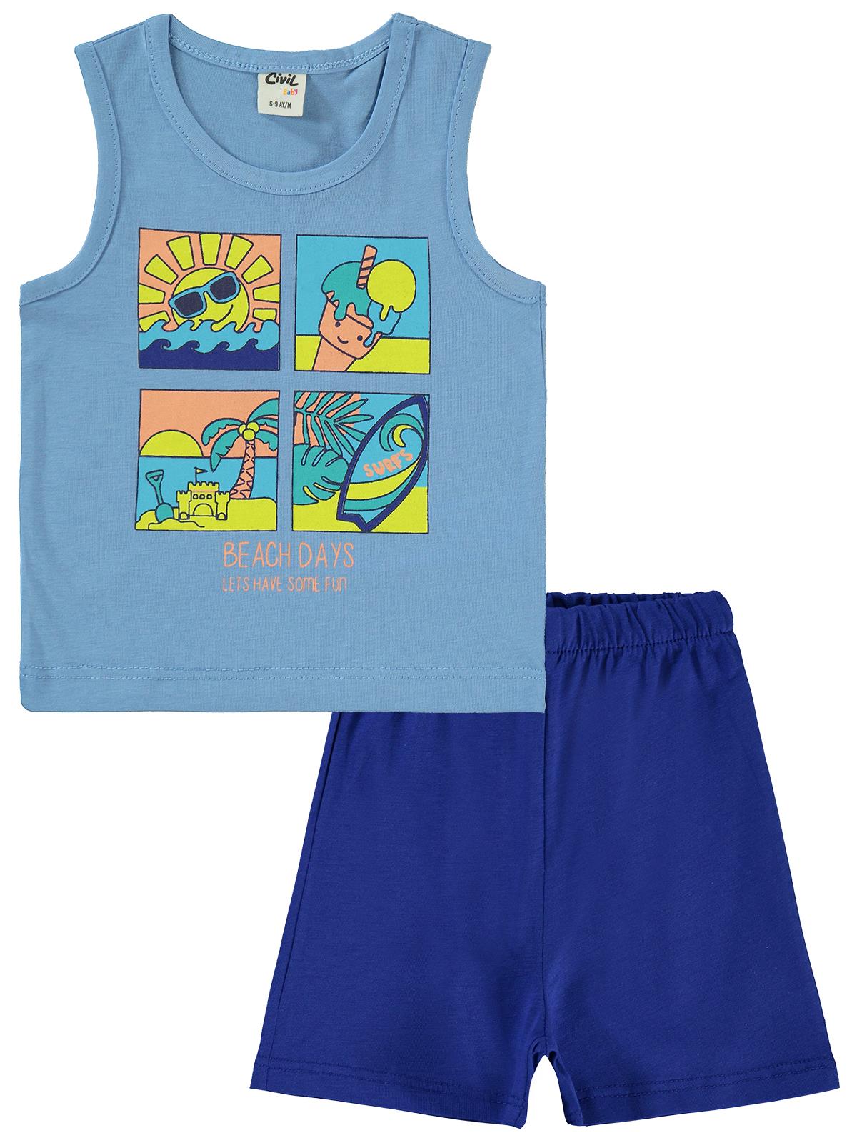 Civil Baby Beach Days Baskılı 6-18 Ay Takım - Bebe Mavi