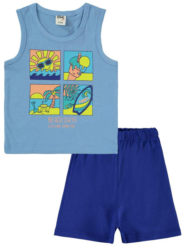 Civil Baby Beach Days Baskılı 6-18 Ay Takım - Bebe Mavi