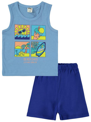 Civil Baby Beach Days Baskılı 6-18 Ay Takım - Bebe Mavi
