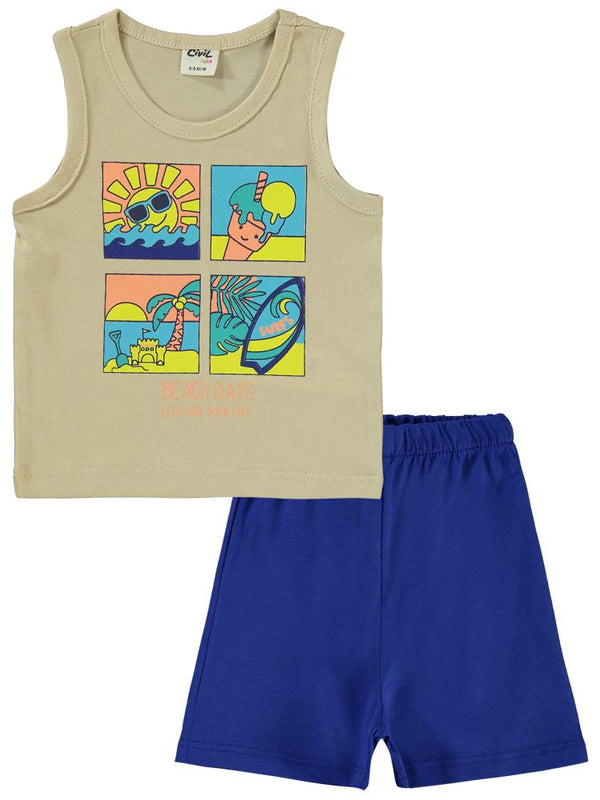 Civil Baby Beach Days Baskılı 6-18 Ay Takım - Bej