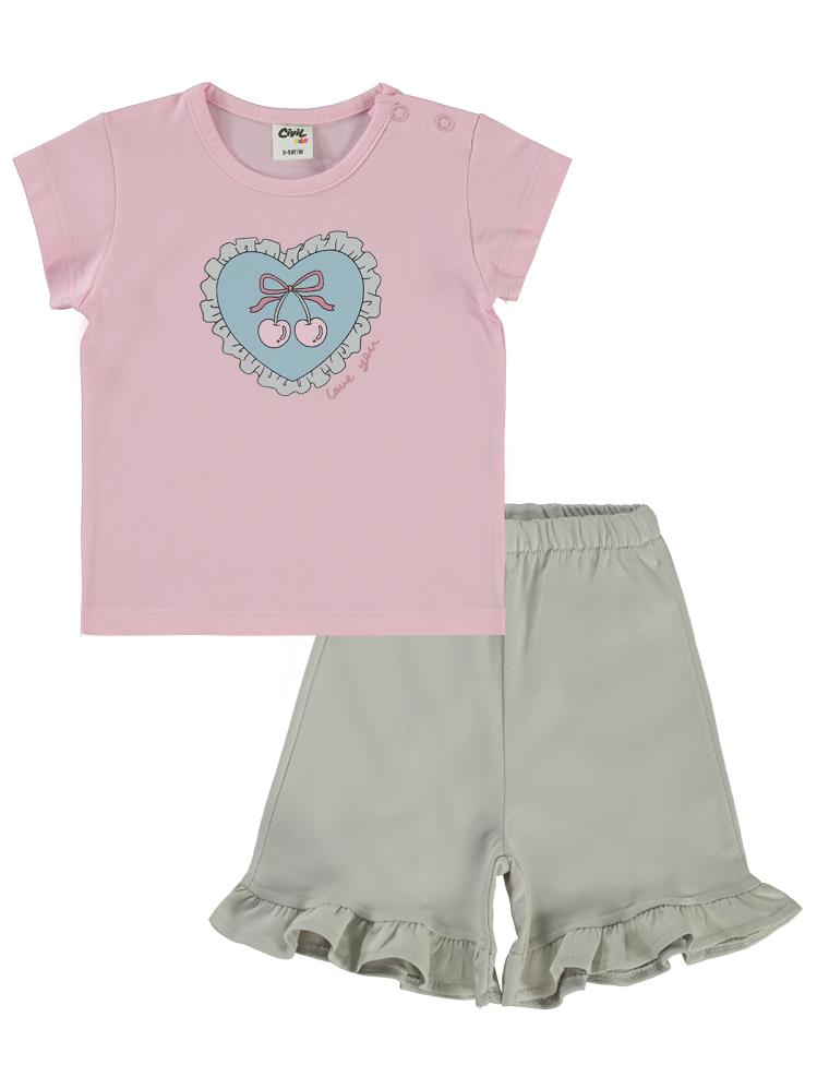 Civil Baby Kalp Baskılı 6-18 Ay Takım - Pembe