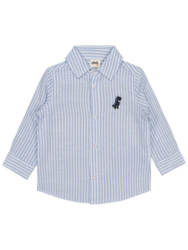 Civil Baby Dinozor Nakışlı Çizgili 6-18 Ay Gömlek - Mavi