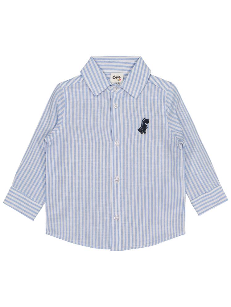 Civil Baby Dinozor Nakışlı Çizgili 6-18 Ay Gömlek - Mavi