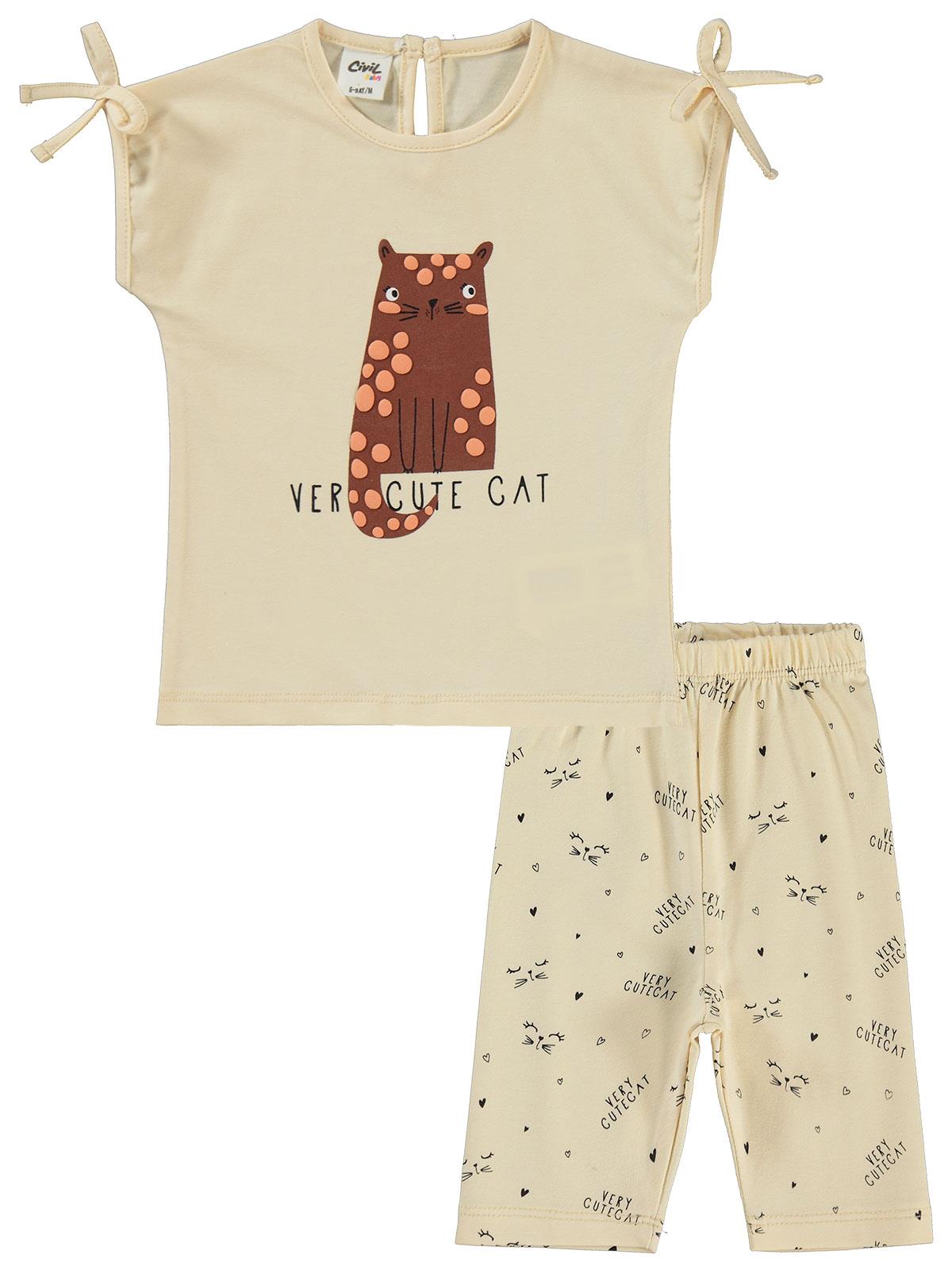 Civil Baby Kedi Baskılı 6-18 Ay Takım - Fil Dişi