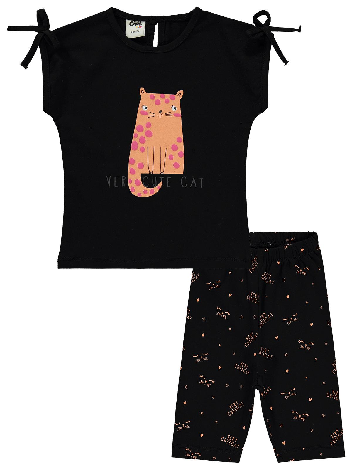Civil Baby Kedi Baskılı 6-18 Ay Takım - Siyah