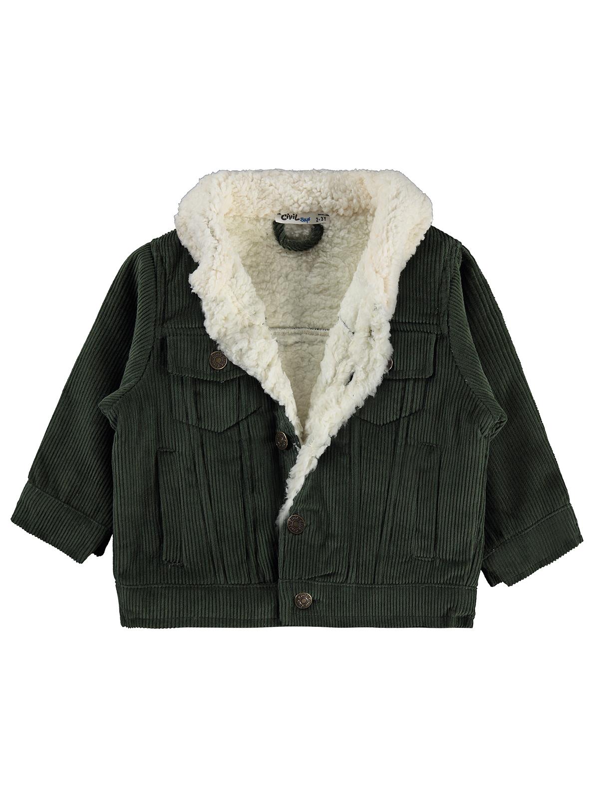 Civil Boys İçi Polarlı Düğmeli Kadife 2-5 Yaş Ceket - Haki