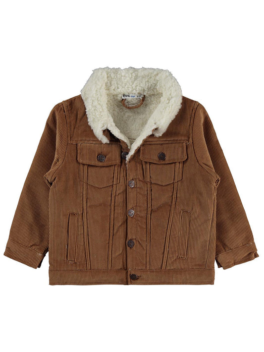 Civil Boys Erkek Çocuk İçi Polarlı Düğmeli Kadife Ceket | Kadife Uzun Kol | Okul Kreş ve Günlük Kullanım - Kahve